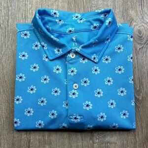 Fairway & Greene Short Sleeve Golf Polo Shirt Blue Floral Print Men’s Size M